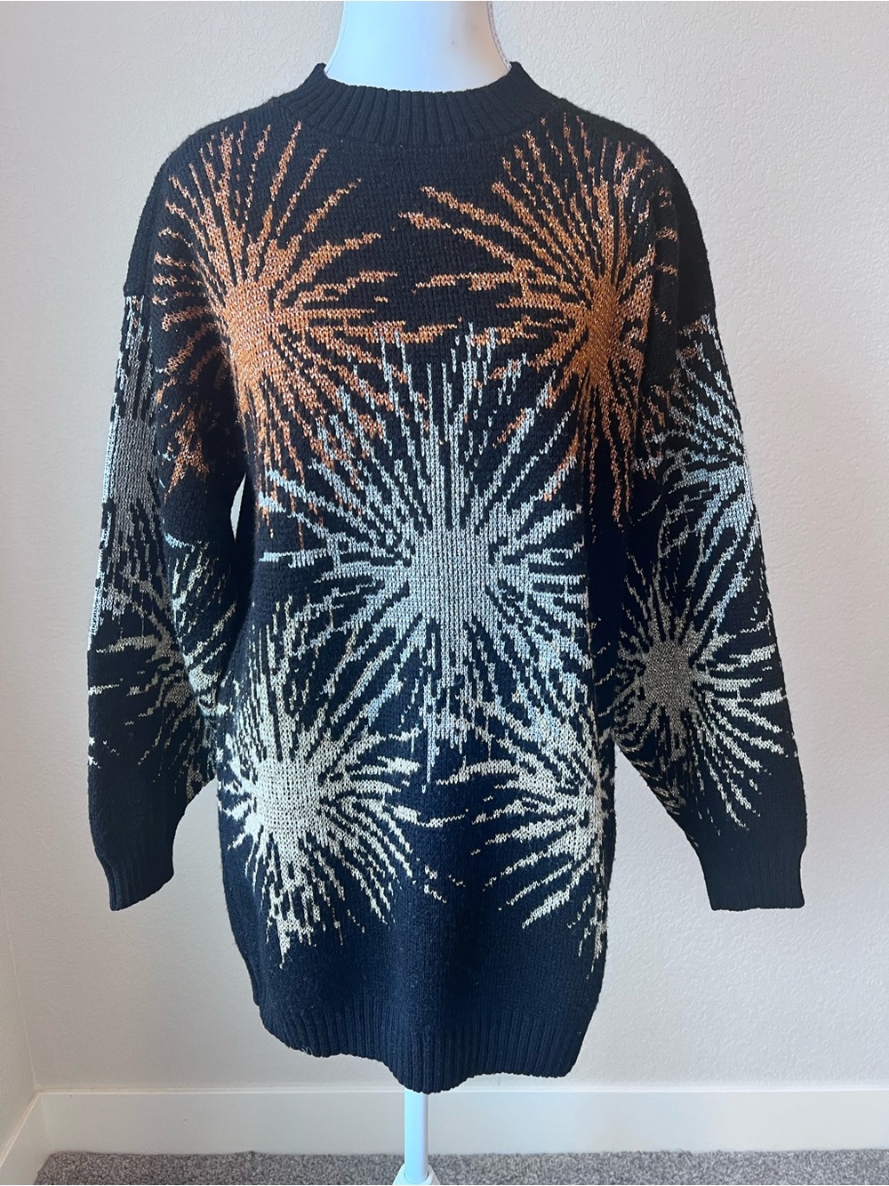 Vintage 1980s Dana Scott Metallic Gold Silver Copper Fireworks Sweater Medium
